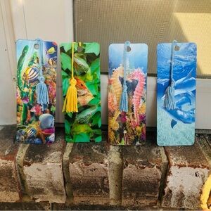 Set of 4 3-D Reticular Animal Bookmarks with Tassels